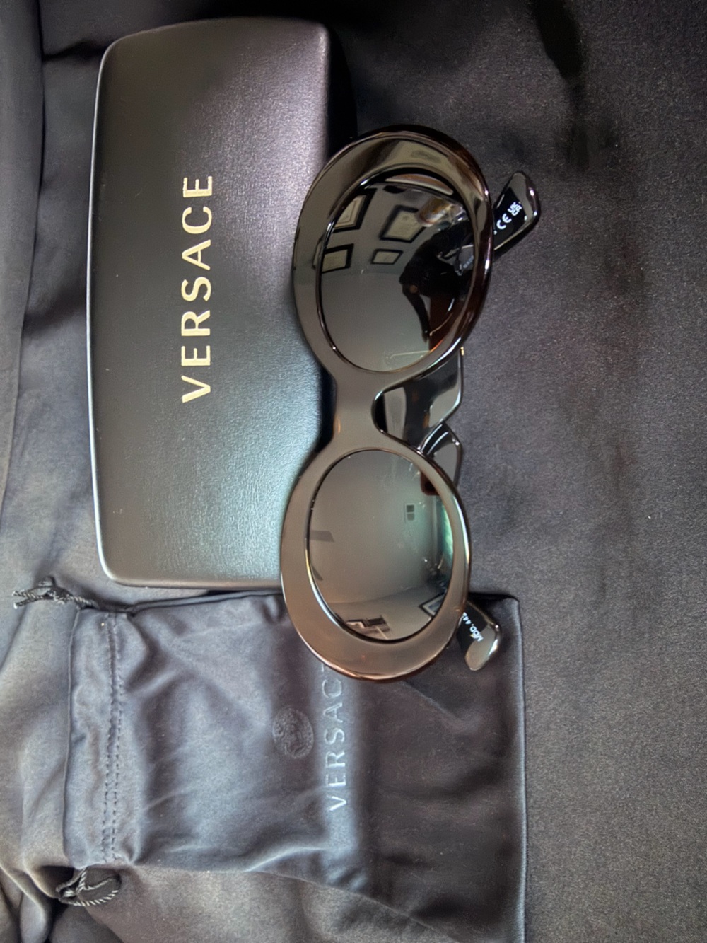 Versace Glossy Black Oval Sunglasses